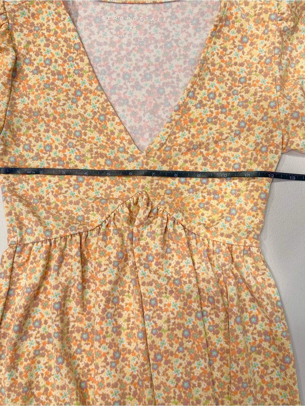 Aeropostale Women’s Pale Yellow Floral Short Ruffle Sleeve 31” Long Sz. XS Dress - Picture 5 of 6